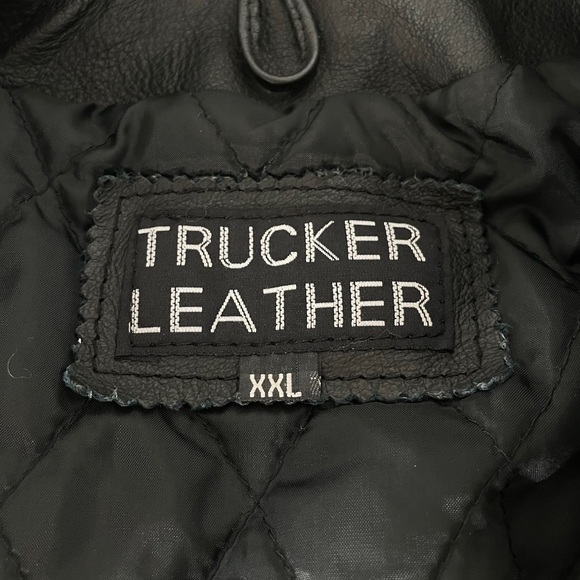 Trucker Leather Leather Biker Jacket, Black, XXL - Picture 6 of 8